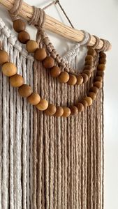 Natural Wooden Pearl Bead Tassel Wall Hanging Handmade Boho Chic Wall Art Decorative Home Accent for Bedroom Living Room <b>Nursery</b> - Product Image 2