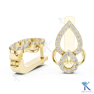 Boucles d'oreilles créoles à fermoir à pression en or massif 18 carats pour femme, serties de diamants CVD cultivés en laboratoire sur mesure et d'émeraudes taille pavé, pour mariage et soirée - Product Image 4