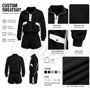 Ensemble de survêtement décontracté d'été personnalisé pour femme, brodé, 2 pièces, en coton, unisexe, avec t-shirt à manches longues et short, séchage rapide - Product Image 6