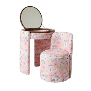 Luxury Flower Pink Dot <b>Vanity</b> Table Corner <b>Vanity</b> for <b>Make</b> <b>Up</b> Cheap Prices with Mirror & Chair Set Oak Wood Bulk Supplier - Product Image 1