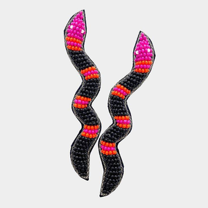 Pendientes de moda con bordado de cuentas de semilla de serpiente, pendientes llamativos negros y azules, joyería de serpiente de la India - Product Image 6