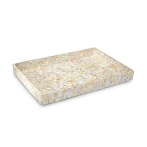 Handcrafted Mother Of Pearl Serving Tray With Brass <b>Handles</b> Elegant <b>Mop</b> Shell Inlay Decorative Food Serving Platter For Home Use - Product Image 3