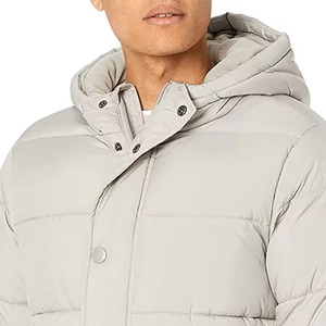 Men's Light Gray Hooded Puffer <b>Jacket</b> Casual Winter Wear Polyester Shell Windproof Regular Fit Button Closure - Product Image 3