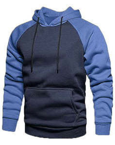 Sudadera con Capucha para Hombre, Color Azul Marino y Azul Claro, Diseño de Bloques de Color, Manga Larga, Cuello Redondo, Bolsillo Tipo Canguro, Estilo Casual - Product Image 1