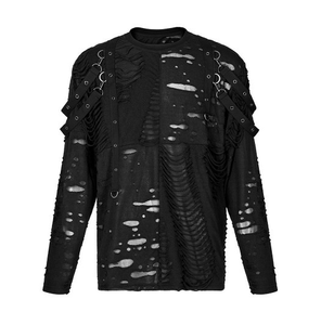 T-shirt Homme Oversize Délavé à Manches Courtes Col Rond Gris Uni en Coton Lavé Style Punk Tricoté Coupe Droite - Product Image 4