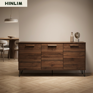Modern Scandinavian Design <b>Sideboard</b> with Wooden Handles Laminated Board & Metal Legs <b>Storage</b> Cabinet for Dining Room Furniture - Product Image 6