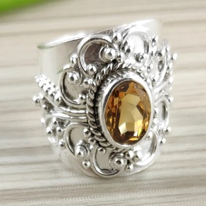 Anillo de Compromiso Boho de Plata de Ley 925 con Citrino para Mujer, Gema Amarilla Ovalada de 8x10 mm, Piedra de Nacimiento de Noviembre - Product Image 3
