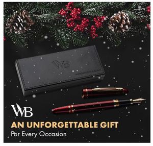Wordsworth & Black Majesti Fountain <b>Pen</b>(Red) Luxury Case 24K Gold Finish 18K Gilded Medium Nib Ink Cartridges <b>Refillable</b> - Product Image 3
