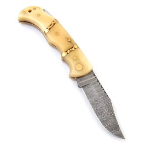 Cuchillo Plegable de Acero de Damasco de Grado Industrial Nordic Forge con Mango de Hueso y Funda de Cuero, Cuchillo de Bolsillo EDC para Caza y Camping - Product Image 3
