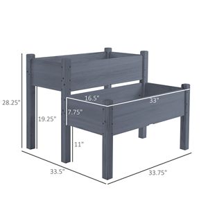 Classic 2-Tier Wooden <b>Planter</b> Box Self-Watering Raised Garden Bed for <b>Vegetables</b> Herbs Flowers-Gray - Product Image 3