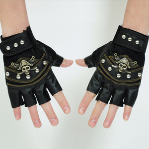 Guantes de PU de Medio Dedo con Diseño de Calavera y Cierre de Hebilla, Unisex, Casuales, para Verano, Color Negro - Product Image 1