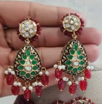 Traditional Red <b>Beaded</b> Choker with Earrings Festive Wear Gold Plated Choker <b>Set</b> Indian ethnic jewelry <b>set</b> - Product Image 2