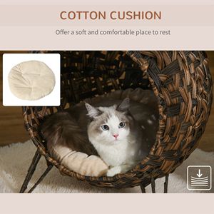 20.5\" Elevated Banana <b>Leaf</b> Kitten House Condo Hand Woven Braided Cat Bed with <b>Cushion</b> Brown Pet Bed - Product Image 4