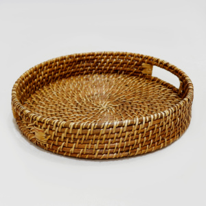 Modern <b>Round</b> Handwoven Rattan Storage <b>Basket</b> Hot Sale Snacks Tray for Organizing Your Space - Product Image 2