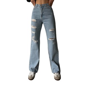 Custom Brand Blue Wash Jeans Cargo Trouser High Waist Wide Leg Casual Women Denim Multiple Pockets Winter Overalls Bangladesh - Product Image 3