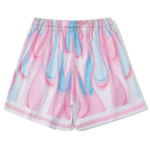 Shorts en maille imprimé rose et bleu pour femme, avec cordon de serrage, respirant, coupe classique, vêtements de sport pour adulte, été - Product Image 3