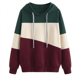 Sweat-shirt à capuche pour femme en molleton épais mélange coton, color block, manches longues, épaules tombantes, décontracté, hiver, 360g - Product Image 3