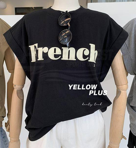 Camiseta de Verano para Mujer, Estilo Casual, Manga Corta, Corte Holgado, Transpirable, Tejido con Logotipo Estampado en Color Sólido - Product Image 5