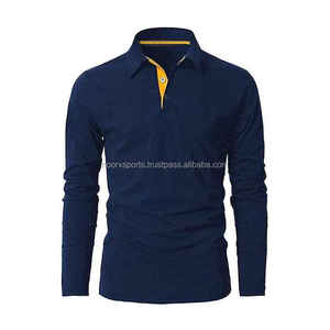 Polos de golf de manga larga de tela de punto bordada lisa de Spandex de poliéster al por mayor de alta calidad para hombres diseño personalizado - Product Image 2