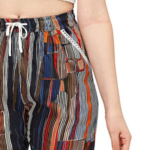 Women's Bohemian <b>Patchwork</b> Shorts High Waist Drawstring Closure With Pockets Loose Fit Cotton Chiffon Breathable Style - Product Image 2