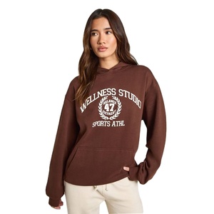 Sweat à capuche oversize pour femme, style décontracté d'hiver, lourd, 100% coton molletonné, broderie sur le devant, pull ample - Product Image 1