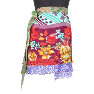 Minifaldas Bohemias Indias, Vestido Multicolor Vintage, Minifalda de Seda Sari, Falda Cruzada Corta de Alta Calidad, Estilo Bohemio - Product Image 4