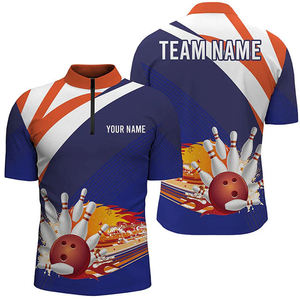 Camisa de Bolos para Hombre, Estilo Nuevo, Azul y Naranja, con Cierre de Cremallera, Nombre Personalizado, Jersey de Bolos para Hombre, Estampado de Equipo, Regalo para Boleros - Product Image 3