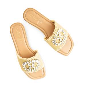 Sandalias formal de tacón beige para damas FR8355 Slipper - Product Image 1
