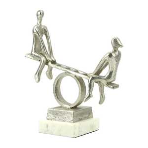 Contemporary Metal Figurine Sculpture Two Seated <b>Figures</b> On See Saw Handmade Artistic Tabletop Decor Living Room Home Decoration - Product Image 1