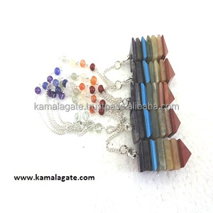 Vente en gros de pendules de radiesthésie faits à la main en agate jaune naturelle, chaîne des sept chakras, pierre semi-précieuse, guérison Reiki - Product Image 6