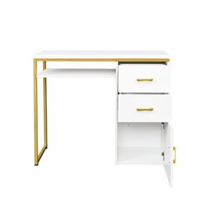 Scrivania per Computer 97*35*78cm in Truciolato Bianco e Tubi in Ferro con 2 Cassetti e 1 Anta, Versatile per Molteplici Scenari - Product Image 4
