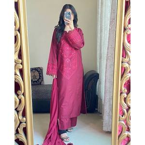 Salwar Kameez de Rayón de Diseño - Hermoso Conjunto de Fiesta con Top, Pantalón y Dupatta - Product Image 6