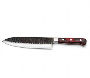 Couteau de chef à lame fixe en acier carbone forgé à la main, personnalisé OEM, avec manche en Pakkawood laminé rouge et noir profilé (DIY) - Product Image 4