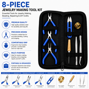 Kit de herramientas para hacer joyas, alicates de acero inoxidable con mangos azules, juego de 8 piezas para manualidades DIY - Product Image 4
