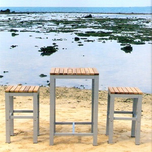 Conjunto de mesa de madera de teca con marco de aluminio para Bar, muebles modernos de salón, Hotel, restaurante, cafetería, patio y jardín - Product Image 1