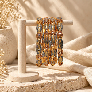 Juego de Brazaletes Étnicos de Latón con Diseño de Hojas y Circones de Jewels by Hasan para Mujer, Joyería Artificial para Fiestas, Venta al Por Mayor de Fábrica - Product Image 5