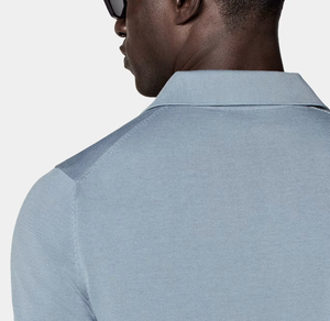 Polo en tricot à manches courtes bleu clair pour homme, coupe classique, couleur unie, tissu en coton respirant - Product Image 4