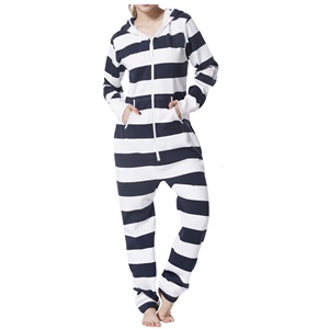 Nouvelle collection : Combinaison de nuit rayée à capuche, fermeture éclair, tricotée, coupe oversize, style loungewear - Product Image 1