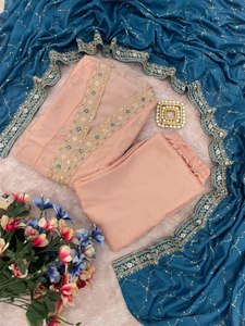 ชุดสูทผ้าไหม vichitra สำหรับผู้หญิงชุดสูทยาวผ้าเย็บปัก - Product Image 5