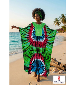 Vestido Kaftán Estampado para Mujer, Holgado, para Playa, Verano, de Seda, Algodón, Rayón, Poliéster, Fabricación Personalizada al por Mayor - Product Image 1