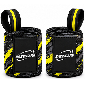 Bandes de maintien pour poignets, noir et jaune, avec fermeture auto-agrippante réglable, pour la musculation et l'entraînement de force, protection unisexe pour la paume - Product Image 4