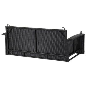 Sedia a dondolo da giardino in rattan nero da 49 pollici con cuscino blu per uso esterno - Product Image 6