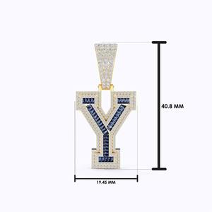 Pendentif personnalisé avec initiale Y, en moissanite et diamants bleus/blancs, plaqué rhodium, pour homme, style hip-hop, cadeau de fête, breloques et pendentifs raffinés - Product Image 3