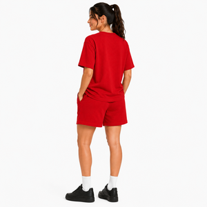 Custom Women Oversized T Shirt and Shorts <b>Set</b> Heavyweight Cotton Crew Neck Tee Elastic Waist Short <b>Set</b> Solid Color Tracksuit - Product Image 6