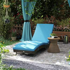 Patio blu cielo Chaise Wicker sedia a sdraio all'aperto PE Rattan lettino con schienale regolabile e 2 ruote - Product Image 2