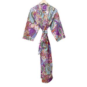 Summer Casual Sleepwear <b>Kimono</b> Multi Color Floral Pattern Woman's Spa Robe 100% Cotton V-neck <b>Belt</b> Closure Full Length - Product Image 5