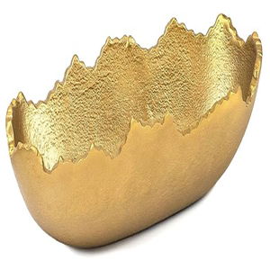 Nouveau design – Plateau central décoratif ovale allongé en métal texturé déchiré asymétrique avec bords sculptés, bol plaqué or - Product Image 3