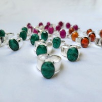 Bague de mariage unisexe en argent allemand de qualité supérieure, ornée d'une pierre Hathipada ovale facettée émeraude verte, bijou tendance pour les fêtes, best-seller