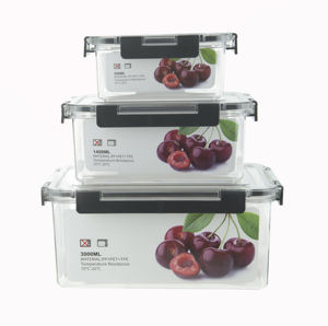 Juego de vajilla rectangular de 3 piezas, caja de almacenamiento hermética, plástico de calidad alimentaria, libre de BPA, tapas a prueba de fugas, cierre rápido, apto para microondas y congelador. - Product Image 1