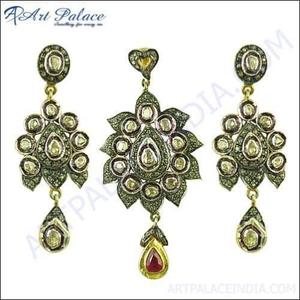 Ensemble de boucles d'oreilles et pendentif en argent plaqué or diamant et rubis ultime ensembles victoriens de diamant ensembles victoriens de mode - Product Image 1